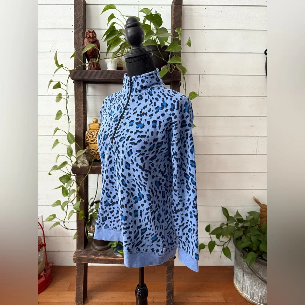Talbots Blue Patterned Zip-Up Sweater